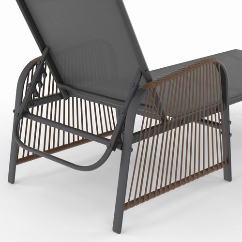 Lot De 2 Transats De Jardin Inclinables Rio En Acier Gris Anthracite, Cordage Effet Rotin Avec Accou