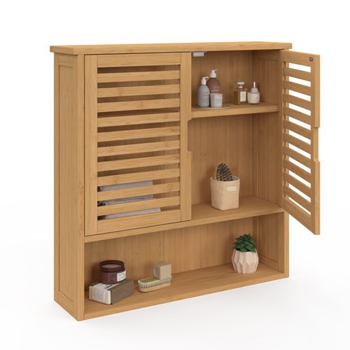 Meuble De Rangement Suspendu Pour Salle De Bain Bambou Bea 2 Portes Et Étagère