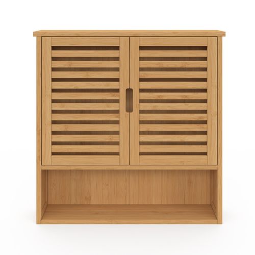 Meuble De Rangement Suspendu Pour Salle De Bain Bambou Bea 2 Portes Et Étagère