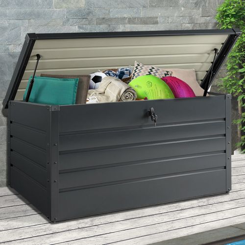 Coffre De Rangement Métal Verrouillable Gris Anthracite Pour Jardin 810l
