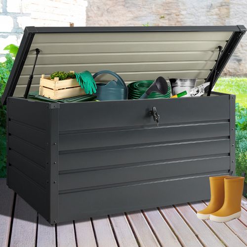 Coffre De Rangement Métal Verrouillable Gris Anthracite Pour Jardin 810l