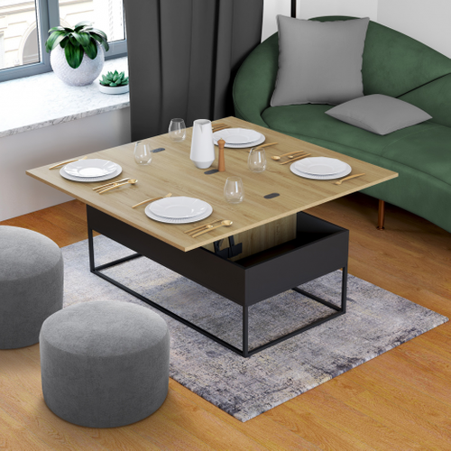 Table Basse Rectangulaire Relevable Convertible En Table à Manger Boston Design Industriel