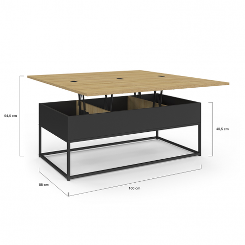 Table Basse Rectangulaire Relevable Convertible En Table à Manger Boston Design Industriel