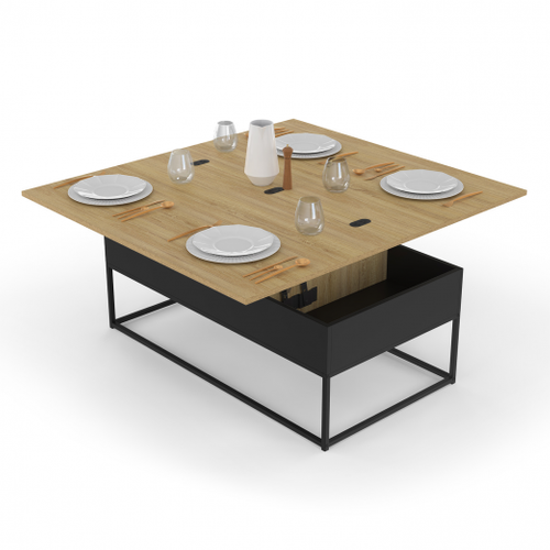 Table Basse Rectangulaire Relevable Convertible En Table à Manger Boston Design Industriel