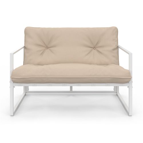 Salon De Jardin Bas Nairobi 4 Places En Acier Blanc Et Coussins Beiges