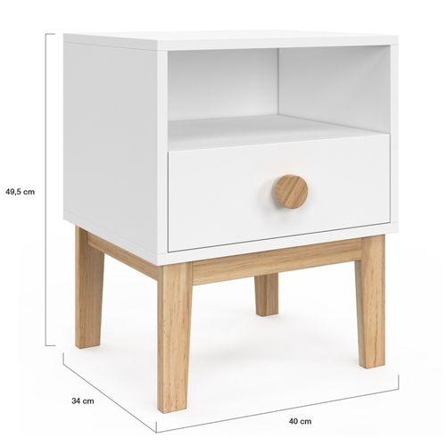 Table De Chevet Enfant Jacob 1 Tiroir + 1 Niche Blanc Et Bois
