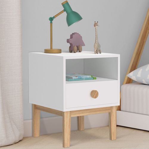 Table De Chevet Enfant Jacob 1 Tiroir + 1 Niche Blanc Et Bois