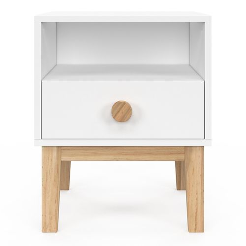 Table De Chevet Enfant Jacob 1 Tiroir + 1 Niche Blanc Et Bois