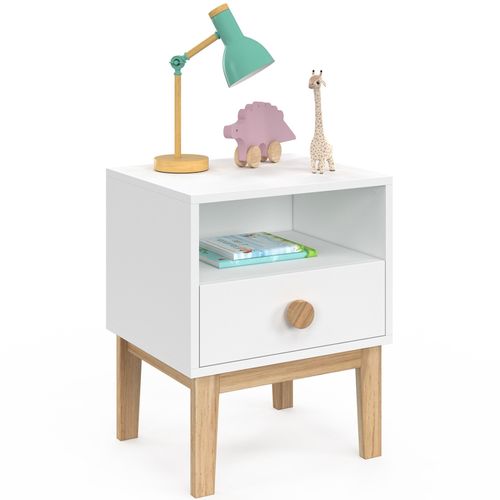 Table De Chevet Enfant Jacob 1 Tiroir + 1 Niche Blanc Et Bois
