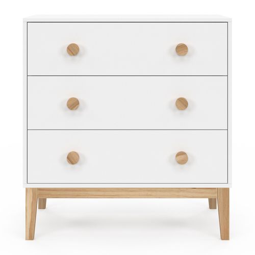 Commode 3 Tiroirs Jacob 80 Cm Enfant Blanc Et Bois