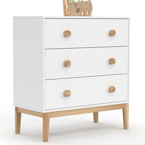 Commode 3 Tiroirs Jacob 80 Cm Enfant Blanc Et Bois