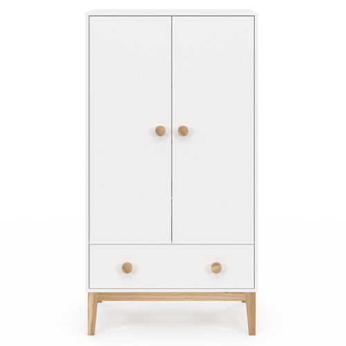 Armoire Enfant 2 Portes Jacob Avec Tiroir Blanc Et Bois