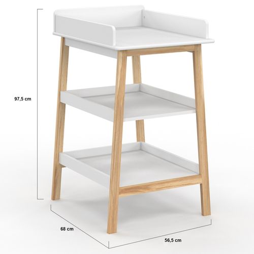 Table à Langer Mahe Avec 2 Étagères Façon Hêtre Et Blanc