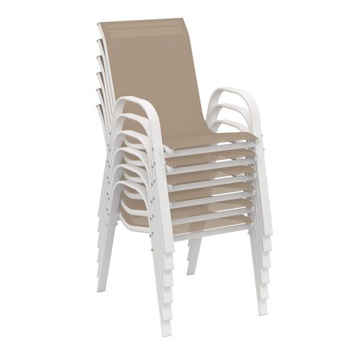Salon De Jardin Madrid Table Extensible 135-270 Cm Et 12 Chaises Empilables Blanc Et Beige