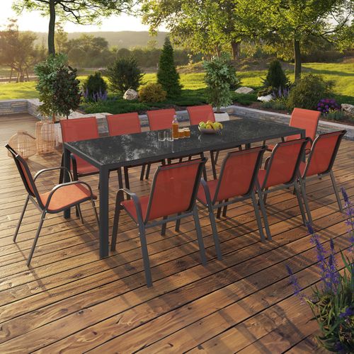 Salon De Jardin Madrid Table 240 Cm Et 10 Chaises Empilables Terracotta