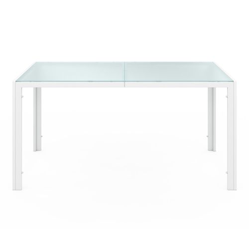 Salon De Jardin Madrid Table 150 Cm Et 6 Chaises Empilables Blanc Et Beige