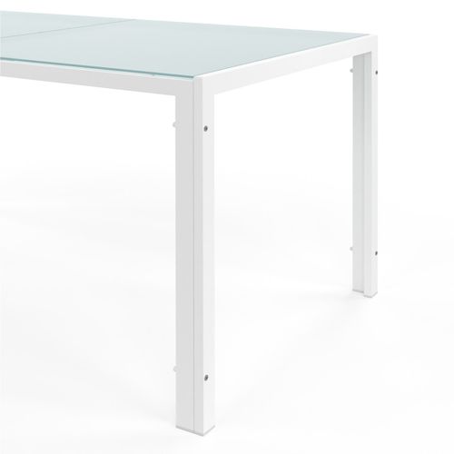 Salon De Jardin Madrid Table 150 Cm Et 6 Chaises Empilables Blanc Et Beige