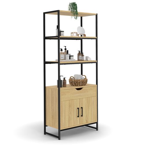 Meuble De Rangement Salle De Bain Detroit 3 Étagères 1 Placard 1 Tiroir Design Industriel