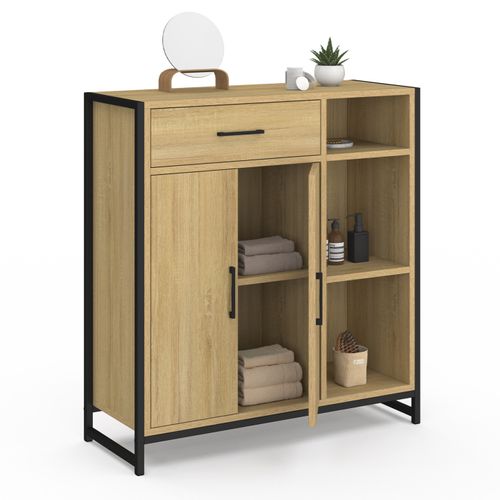 Meuble De Rangement Salle De Bain Detroit 1 Tiroir 2 Portes Placard Et Étagères Design Industriel