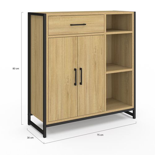 Meuble De Rangement Salle De Bain Detroit 1 Tiroir 2 Portes Placard Et Étagères Design Industriel