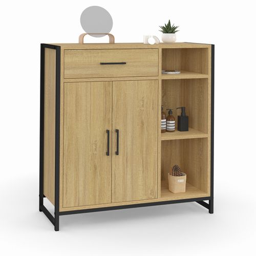 Meuble De Rangement Salle De Bain Detroit 1 Tiroir 2 Portes Placard Et Étagères Design Industriel