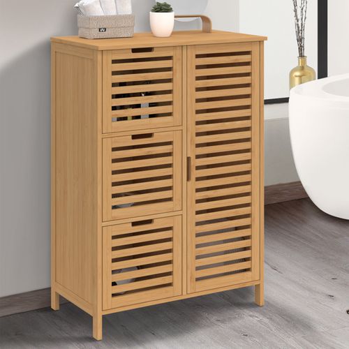 Meuble De Rangement Salle De Bain Bambou Bea 3 Tiroirs Avec Placard
