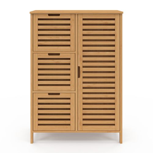 Meuble De Rangement Salle De Bain Bambou Bea 3 Tiroirs Avec Placard