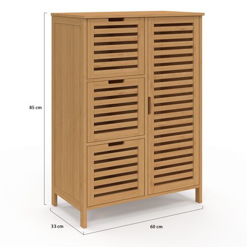 Meuble De Rangement Salle De Bain Bambou Bea 3 Tiroirs Avec Placard