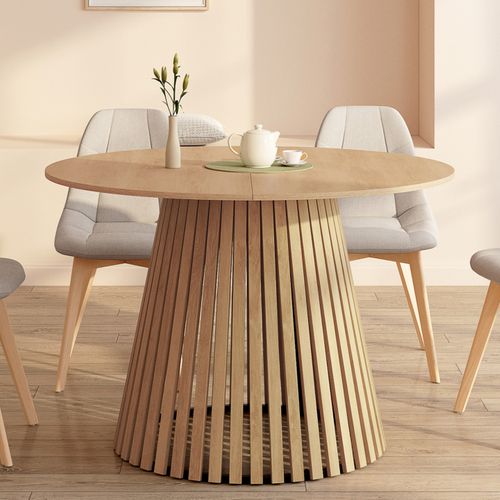 Table à Manger Ronde Carmen 6 Personnes Pied Bois En Lattes Et Plateau Bois 110 Cm