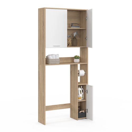 Meuble Étagère Dessus Wc Wallis Bois Façon Hêtre Et Blanc