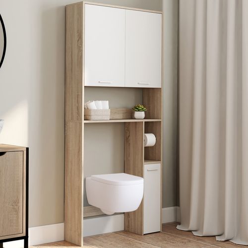 Meuble Étagère Dessus Wc Wallis Bois Façon Hêtre Et Blanc