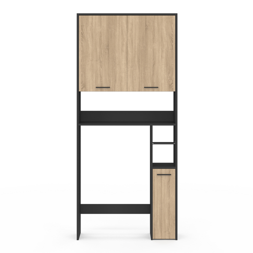 Meuble Étagère Dessus Wc Wallis Noir Et Bois Façon Hêtre