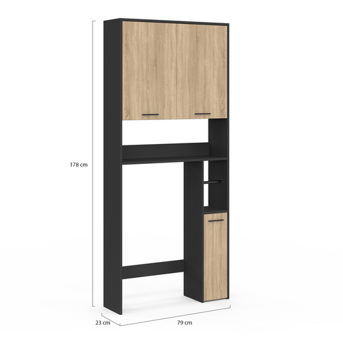 Meuble Étagère Dessus Wc Wallis Noir Et Bois Façon Hêtre