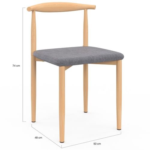 Lot De 6 Chaises Noe En Imitation Bois Et Assise En Tissu Gris Clair Pour Salle à Manger