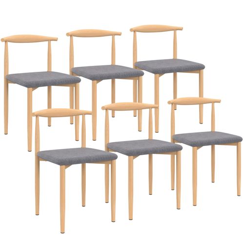 Lot De 6 Chaises Noe En Imitation Bois Et Assise En Tissu Gris Clair Pour Salle à Manger
