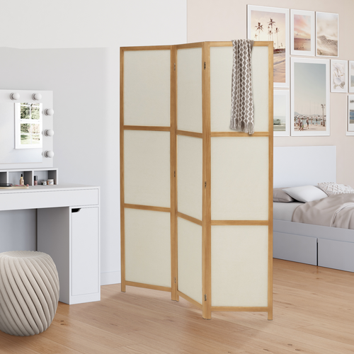 Paravent Intérieur Bois Et Tissu Beige