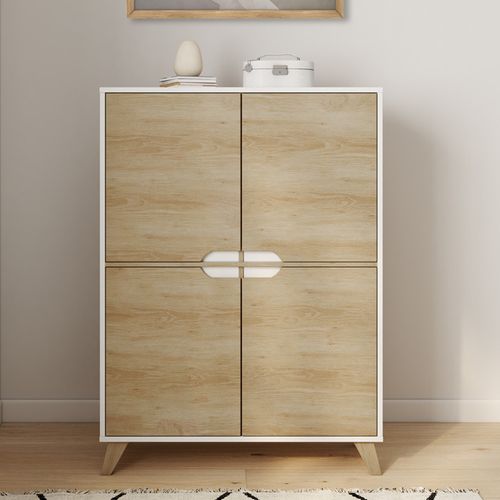 Meuble De Rangement 4 Portes Helsinki Scandinave Blanc Et Bois