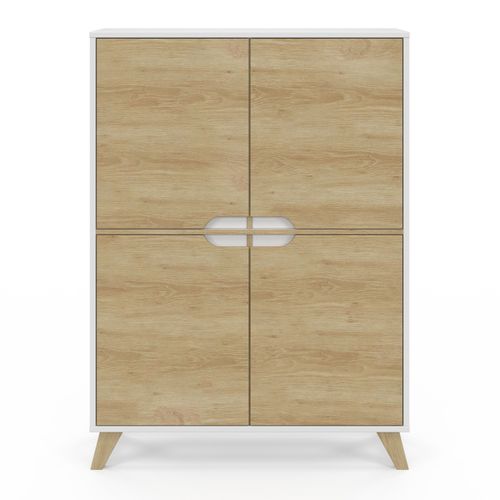 Meuble De Rangement 4 Portes Helsinki Scandinave Blanc Et Bois