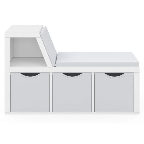 Bibliothèque Banc Oscar 4 Cases Avec Coussins Gris Et Bacs Tissus 102 Cm Blanc