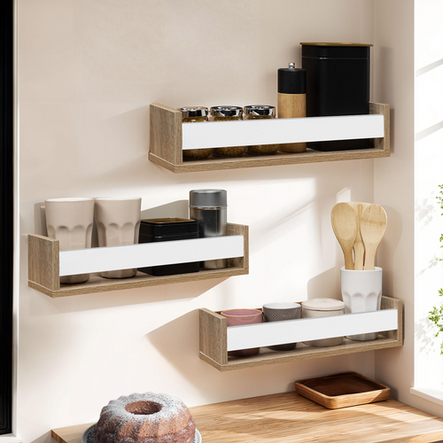 Lot De 3 Étagères à Épices Murales Jules Façon Hêtre Et Blanc