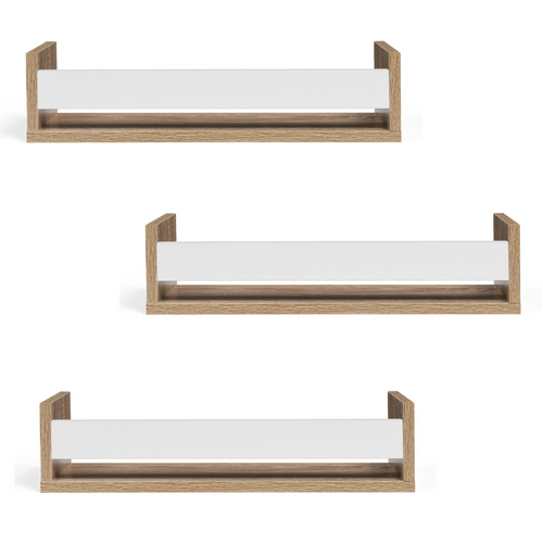 Lot De 3 Étagères à Épices Murales Jules Façon Hêtre Et Blanc