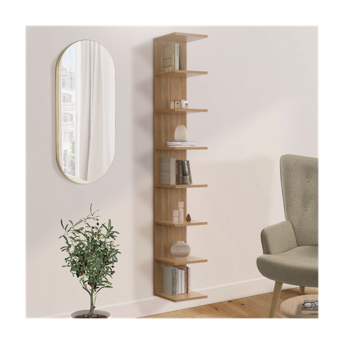Etagère Murale Suspendue Double Position Chiara 8 Étagères Façon Hêtre 190 Cm