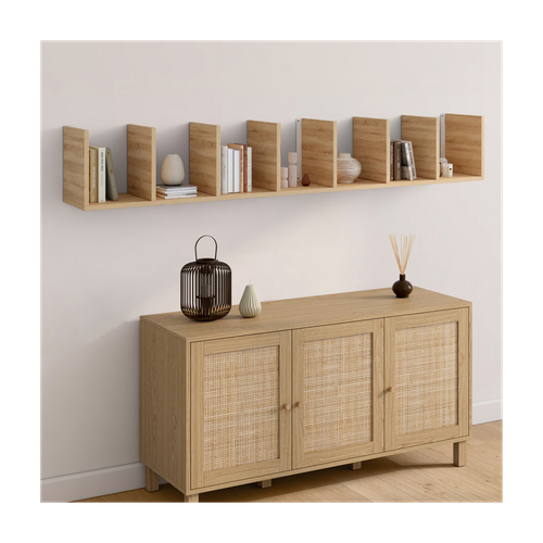 Etagère Murale Suspendue Double Position Chiara 8 Étagères Façon Hêtre 190 Cm