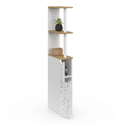 Meuble Wc Étagère Willy 2 Portes Motif Terrazzo Et Hêtre