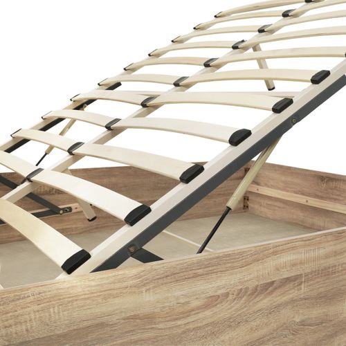 Lit Coffre Double Seaside Avec Tête De Lit Et Sommier 160 X 200 Cm Façon Hêtre