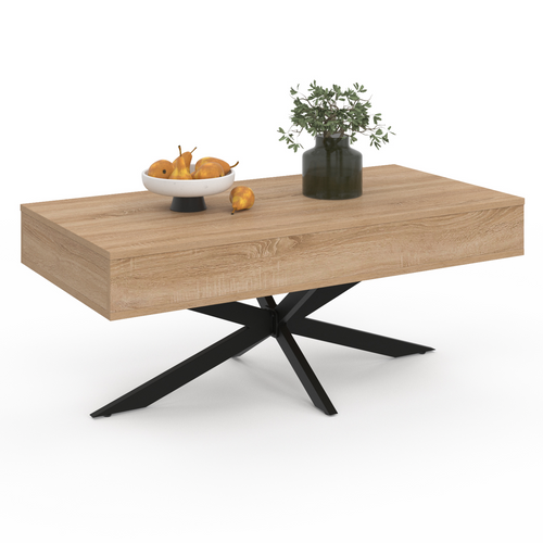 Table Basse Plateau Relevable Rectangulaire Alix 100 Cm Pied Araignée Bois Et Noir