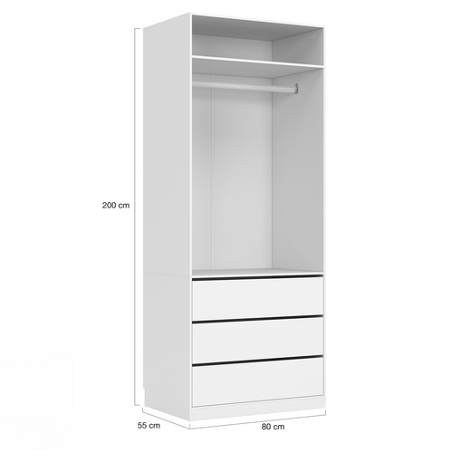 Dressing Modulable Taylor 200 X 55 X 200 Cm 3 Modules Avec Penderies + Étagères + Tiroirs Blanc