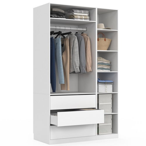 Dressing Modulable Taylor 120 X 55 X 200 Cm 2 Modules Avec Penderie + Étagères + Tiroirs Blanc