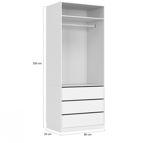 Dressing Modulable Taylor 120 X 55 X 200 Cm 2 Modules Avec Penderie + Étagères + Tiroirs Blanc