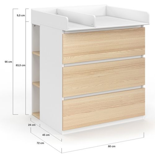 Commode à Langer Évolutive Ambre Façon Hêtre Et Blanc 3 Tiroirs Table à Langer Et 2 Étagères Amovibl